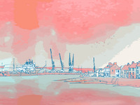 The Day the Sea went Pink - Cranes  Framed £55