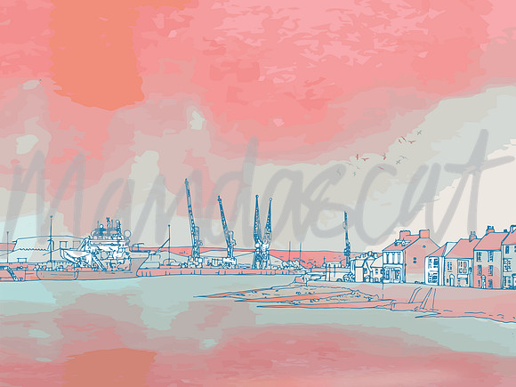 The Day the Sea went Pink - Cranes  Framed £55